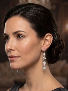 Elegant Silver Crystal Drop Earrings - Long Dangle Earrings